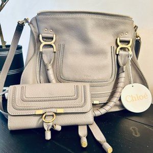 Authentic Chloe Marcie Medium Bag w Matching Wallet - Cashmere Grey